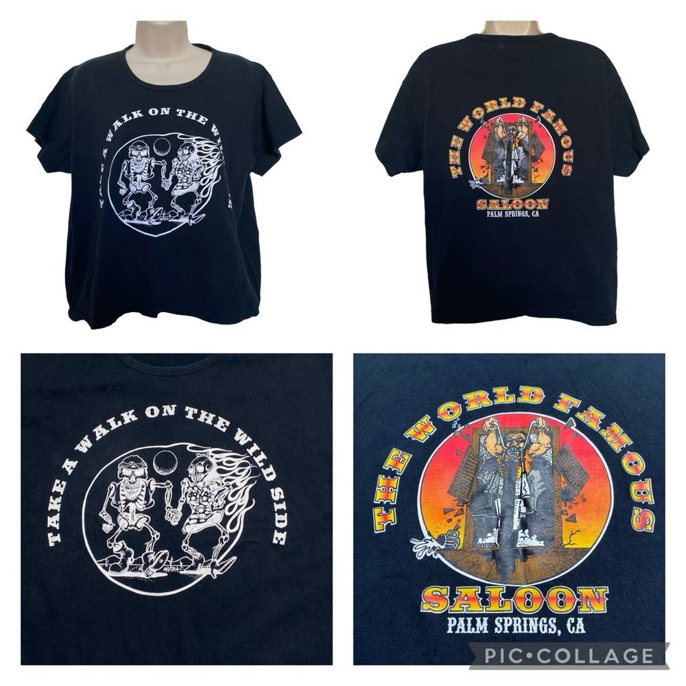 Take a Walk On the Wild Side World Famous Saloon Cropped Tee Palm Springs Sz L